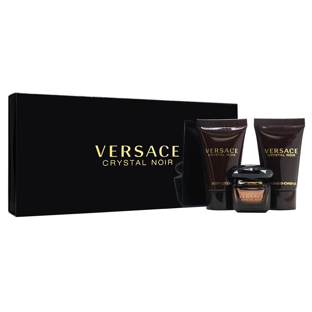 Versace Crystal Noir von Versace für Damen – 3-teiliges Mini-Geschenkset, 5 ml EDT Splash, 0,8 oz Bad und Dusche